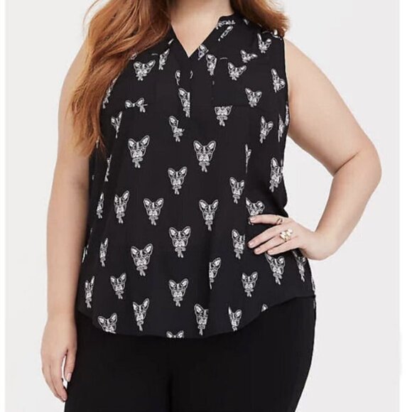 Torrid GEORGETTE Harper Size 3X BLOUSE Tunic Top DOG PRINT Pockets FLOWY Light - Picture 1 of 12